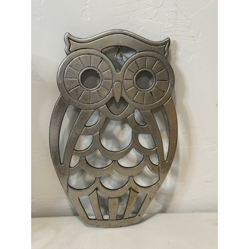 Vintage Leonard Silverplate Silver Owl Trivet Wall Art Hanging Kitchen Decor 10"